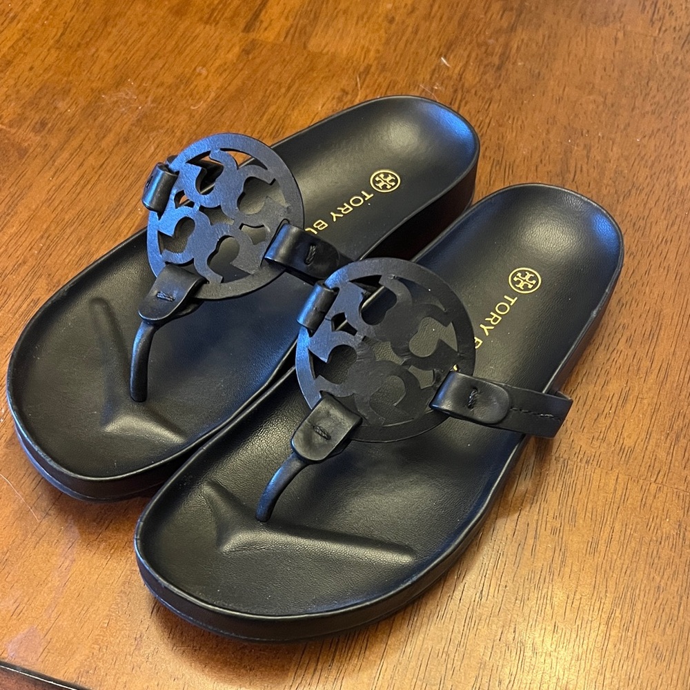 Tory Burch Black Logo Thong Sandals